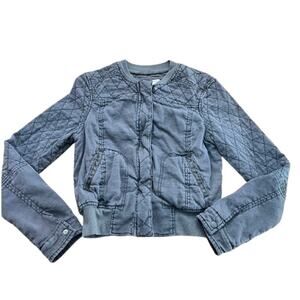 Anthropologie Hei Hei Gray Quilted Itinerary Linen Blend Bomber Jacket Size S